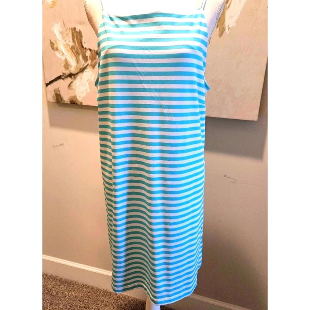 Melly M Striped Sleeveless Aqua Tank Dress Size L  #204